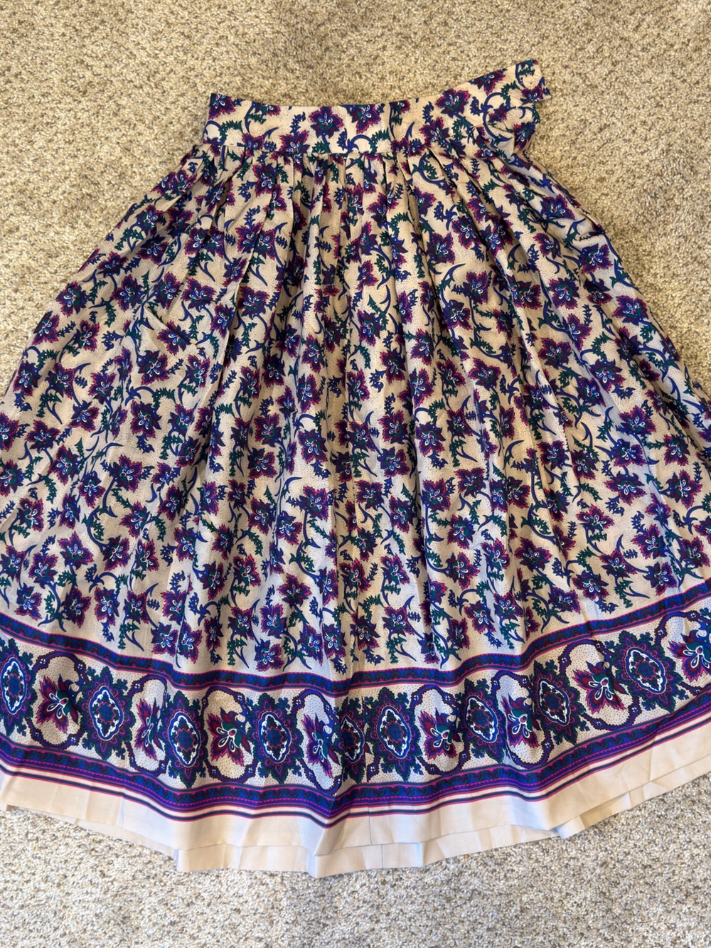 Floral Border Circle Skirt in Cream and Purple